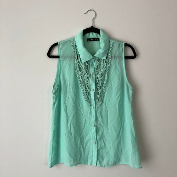 Light Teal Sleeveless Blouse - Picture 1 of 5